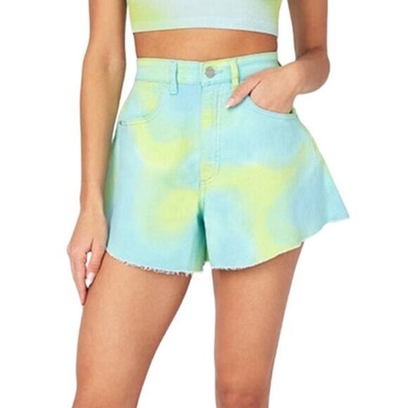 WeWoreWhat Flare Bell Short Stretch Twill Denim Tie Dye Women’s - Picture 1 of 7